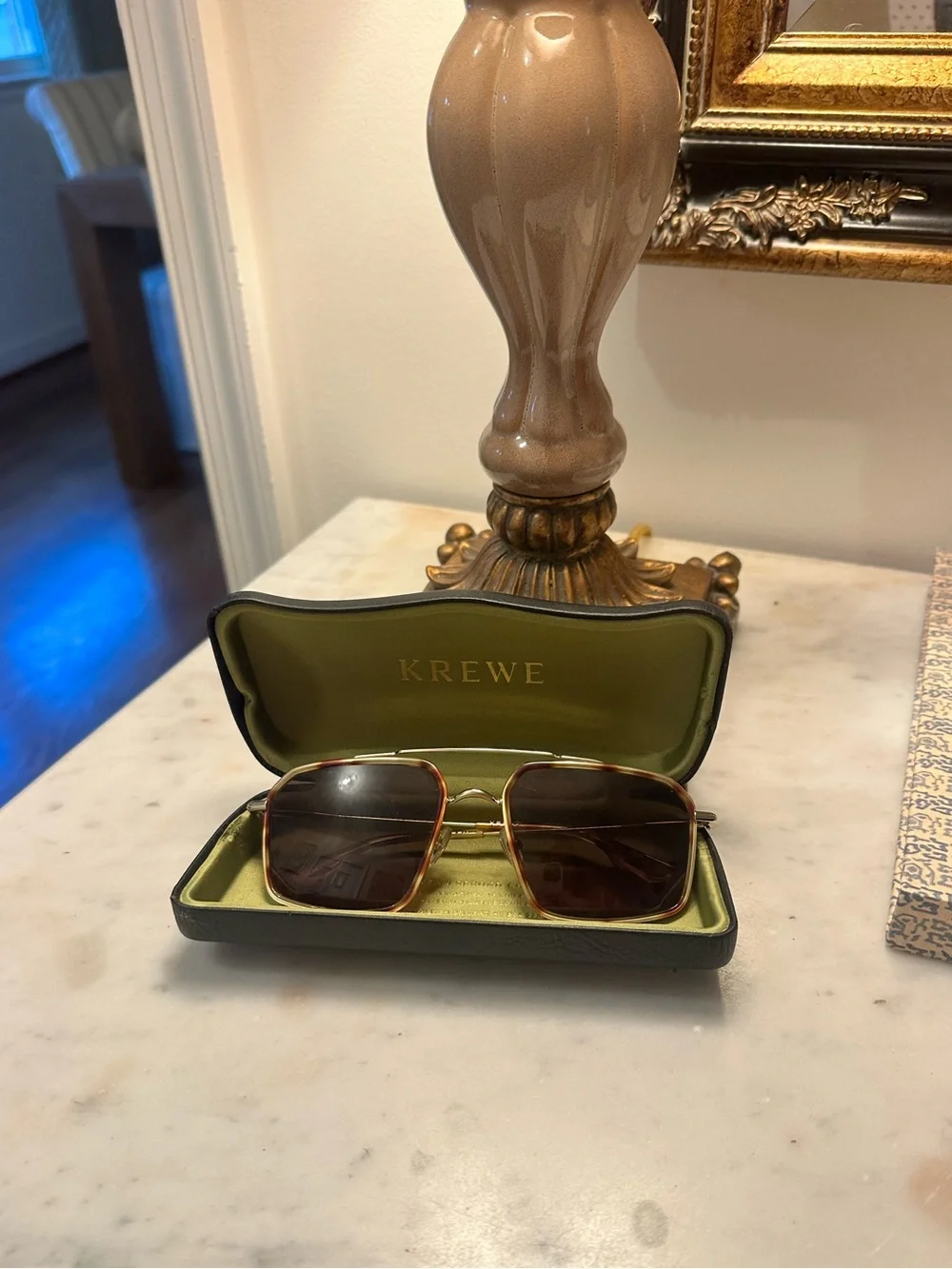 KREWE Gold Metal Frame Sunglasses with Brown Lenses